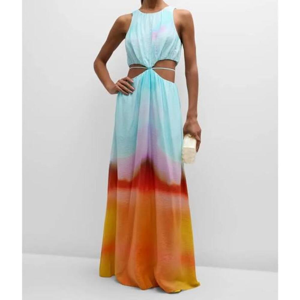 Jonathan Simkhai Alfie Dress Blue Tie Dye Side Cutout Maxi Sleeveless Sz L - Picture 2 of 16
